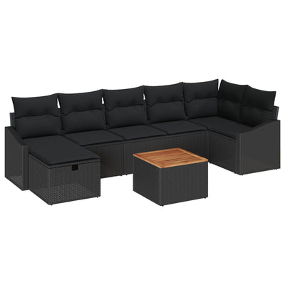 8 Piece Garden Sofa Set with Cushions Black Poly Rattan