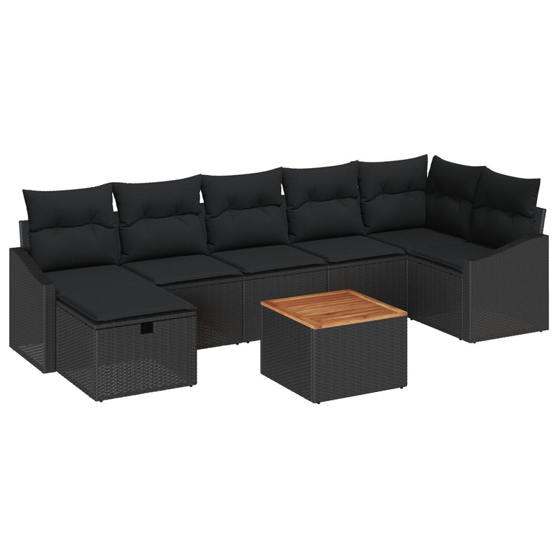 8 Piece Garden Sofa Set with Cushions Black Poly Rattan