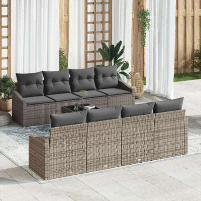 9 Piece Garden Sofa Set with Cushions Grey Poly Rattan