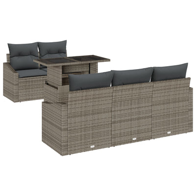 6 Piece Garden Sofa Set with Cushions Grey Poly Rattan