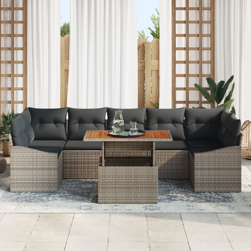 8 Piece Garden Sofa Set with Cushions Grey Poly Rattan