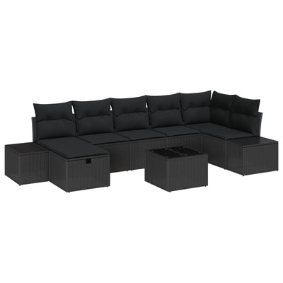8 Piece Garden Sofa Set with Cushions Black Poly Rattan