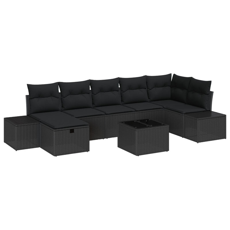 8 Piece Garden Sofa Set with Cushions Black Poly Rattan