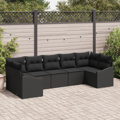 7 Piece Garden Sofa Set with Cushions Black Poly Rattan