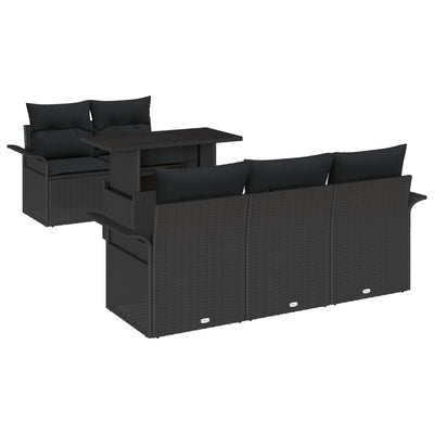 6 Piece Garden Sofa Set with Cushions Black Poly Rattan