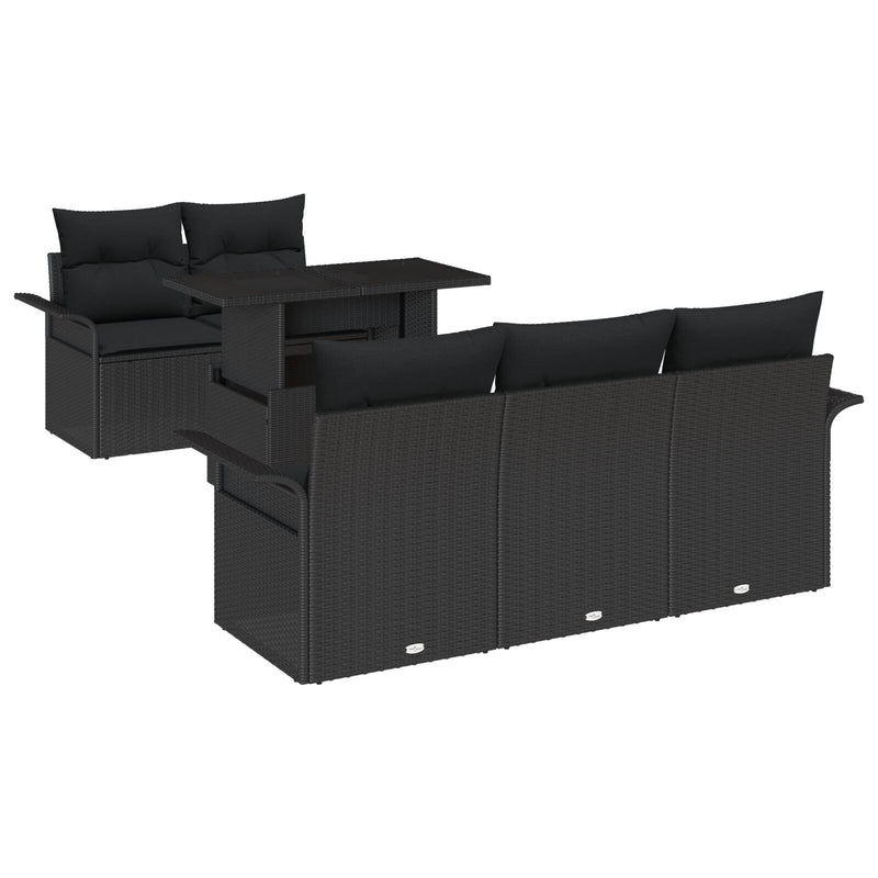 6 Piece Garden Sofa Set with Cushions Black Poly Rattan