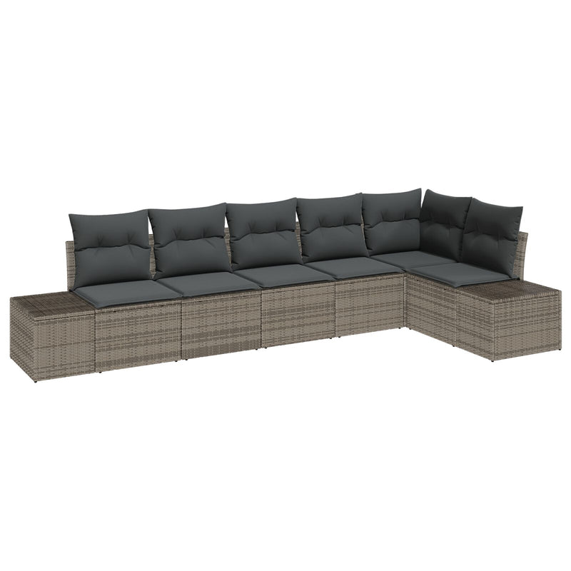 6 Piece Garden Sofa Set with Cushions Grey Poly Rattan