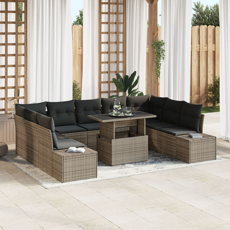 10 Piece Garden Sofa Set with Cushions Grey Poly Rattan