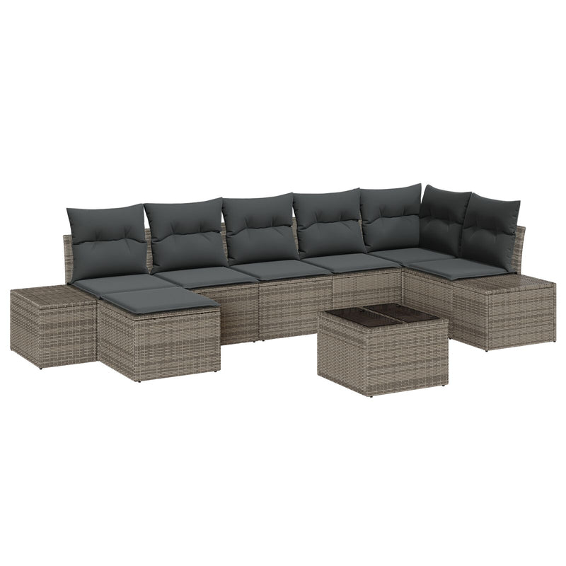 7 Piece Garden Sofa Set with Cushions Black Poly Rattan