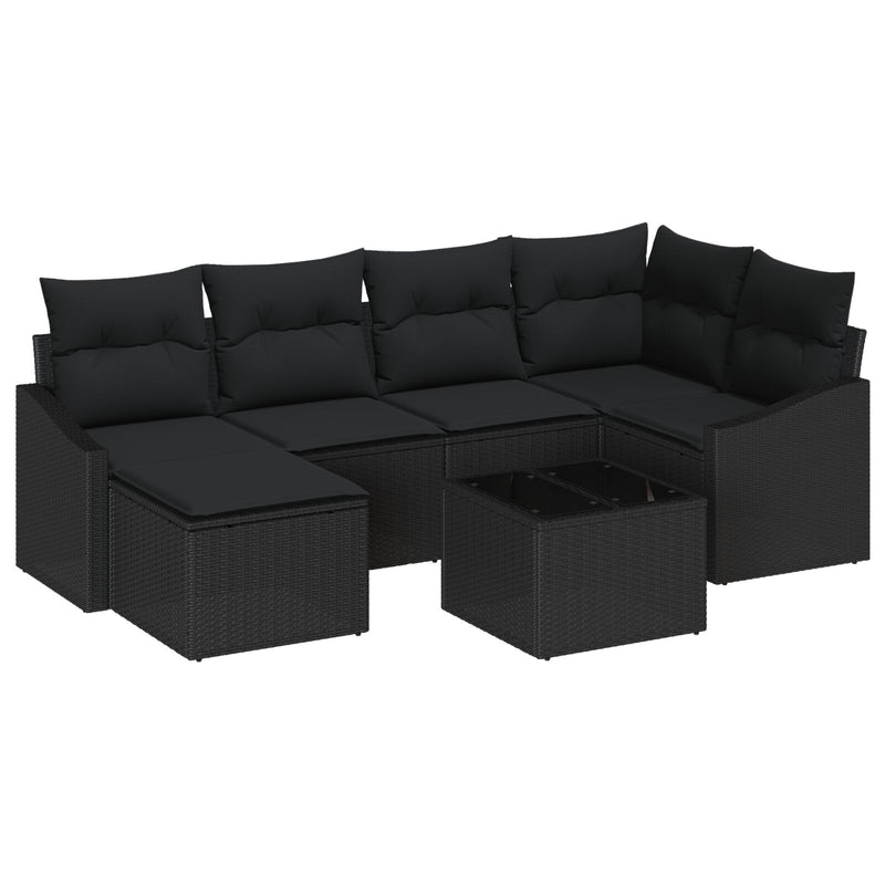 7 Piece Garden Sofa Set with Cushions Beige Poly Rattan