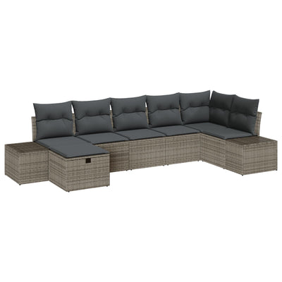 7 Piece Garden Sofa Set with Cushions Grey Poly Rattan