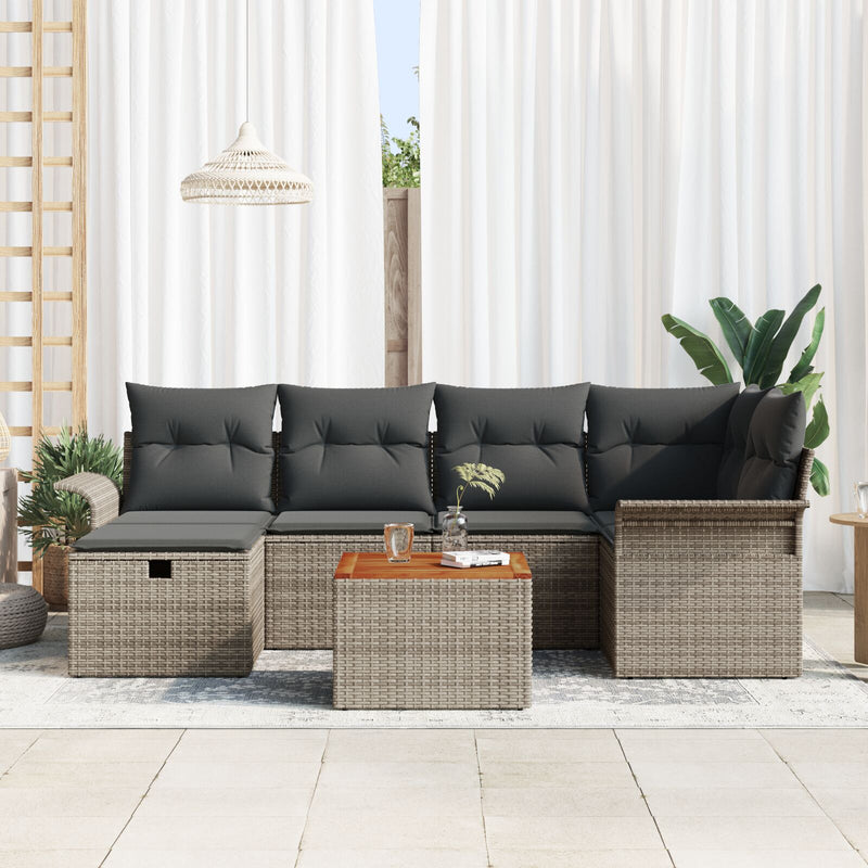 7 Piece Garden Sofa Set with Cushions Grey Poly Rattan