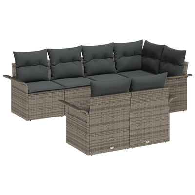 7 Piece Garden Sofa Set with Cushions Grey Poly Rattan