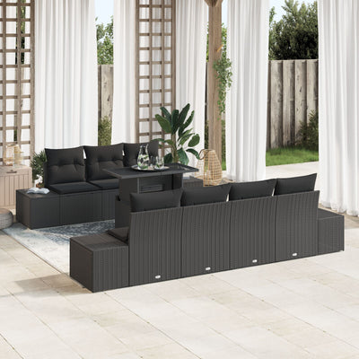8 Piece Garden Sofa Set with Cushions Black Poly Rattan