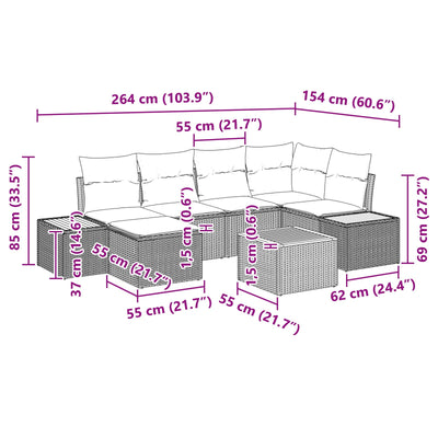 7 Piece Garden Sofa Set with Cushions Black Poly Rattan Acacia