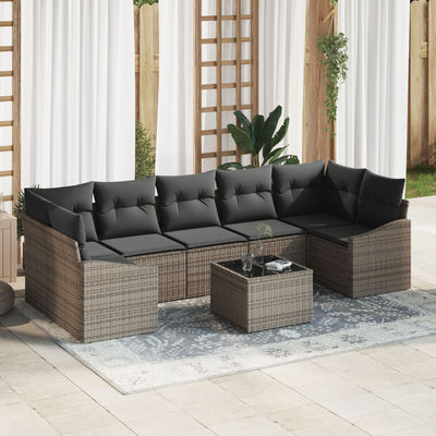 8 Piece Garden Sofa Set with Cushions Grey Poly Rattan