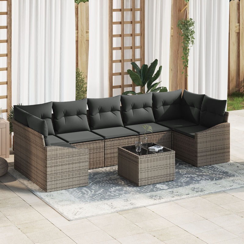 8 Piece Garden Sofa Set with Cushions Grey Poly Rattan