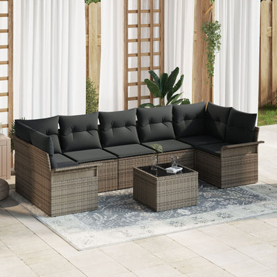8 Piece Garden Sofa Set with Cushions Grey Poly Rattan