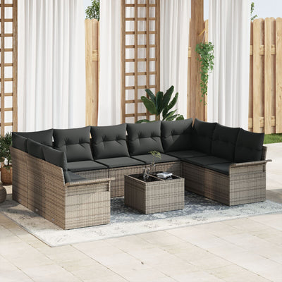 9 Piece Garden Sofa Set with Cushions Black Poly Rattan