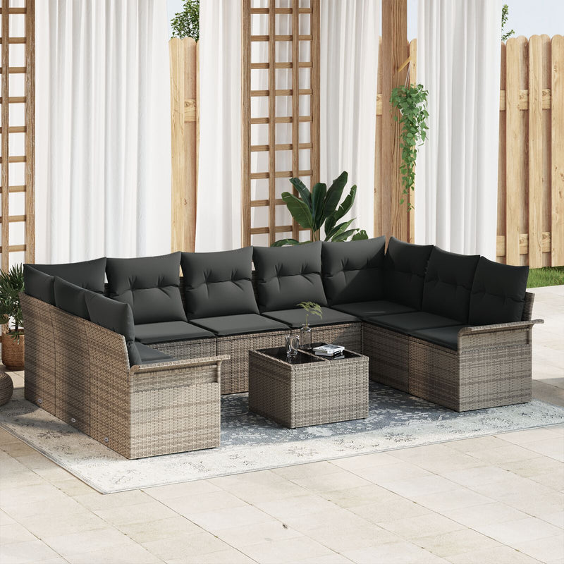 9 Piece Garden Sofa Set with Cushions Black Poly Rattan