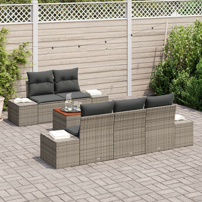 6 Piece Garden Sofa Set with Cushions Grey Poly Rattan Acacia