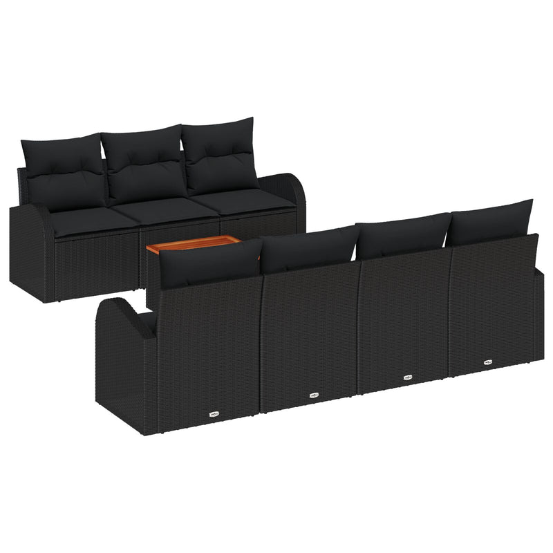 8 Piece Garden Sofa Set with Cushions Black Poly Rattan Acacia