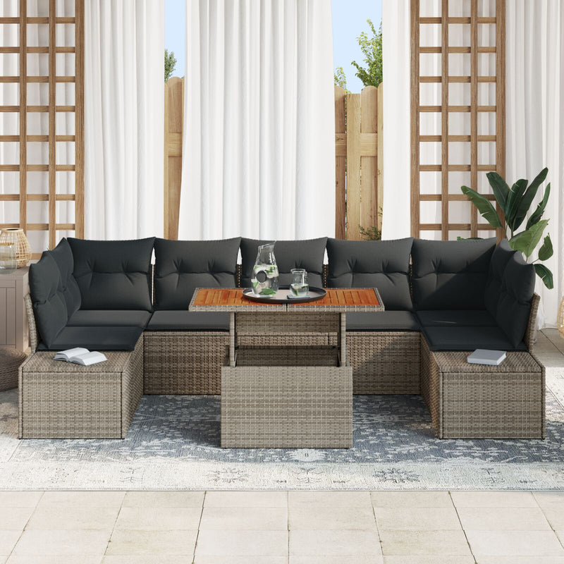 8 Piece Garden Sofa Set with Cushions Grey Poly Rattan