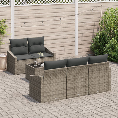 6 Piece Garden Sofa Set with Cushions Grey Poly Rattan