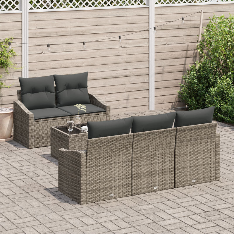 6 Piece Garden Sofa Set with Cushions Grey Poly Rattan