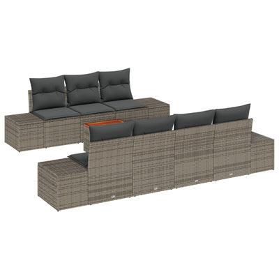 8 Piece Garden Sofa Set with Cushions Grey Poly Rattan Acacia