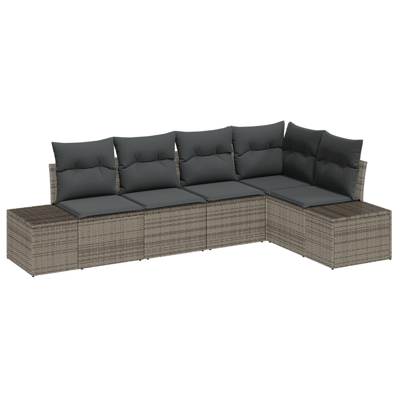 5 Piece Garden Sofa Set with Cushions Grey Poly Rattan