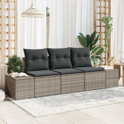 3 Piece Garden Sofa Set with Cushions Grey Poly Rattan