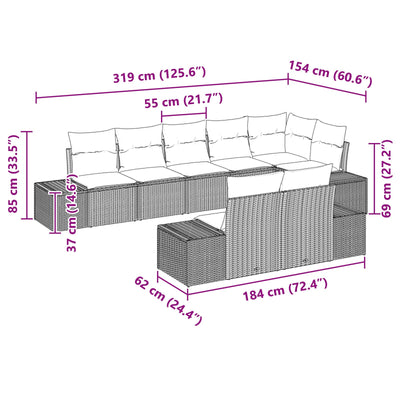 8 Piece Garden Sofa Set with Cushions Black Poly Rattan
