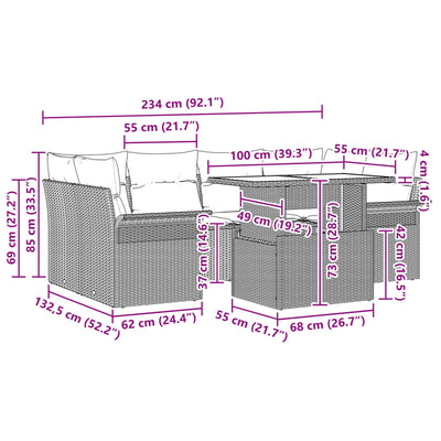 7 Piece Garden Sofa Set with Cushions Grey Poly Rattan