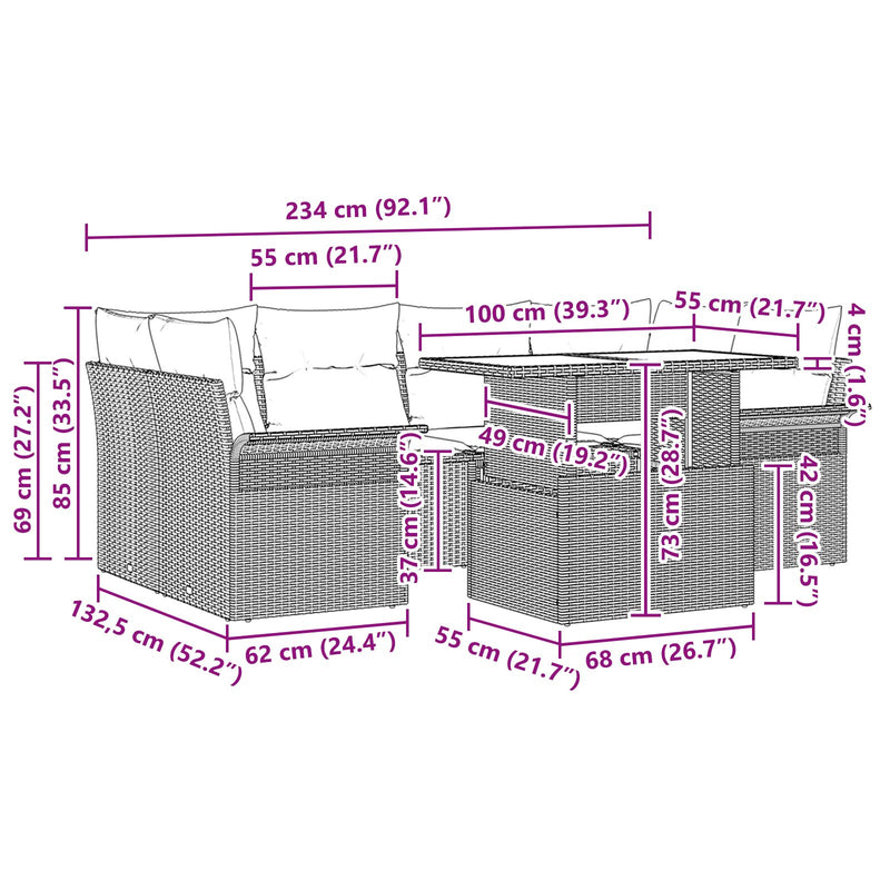 7 Piece Garden Sofa Set with Cushions Grey Poly Rattan