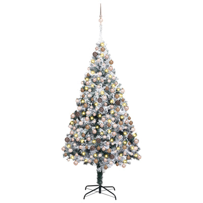 Slim Christmas Tree 300 LEDs & Ball Set & Flocked Snow Green 180 cm