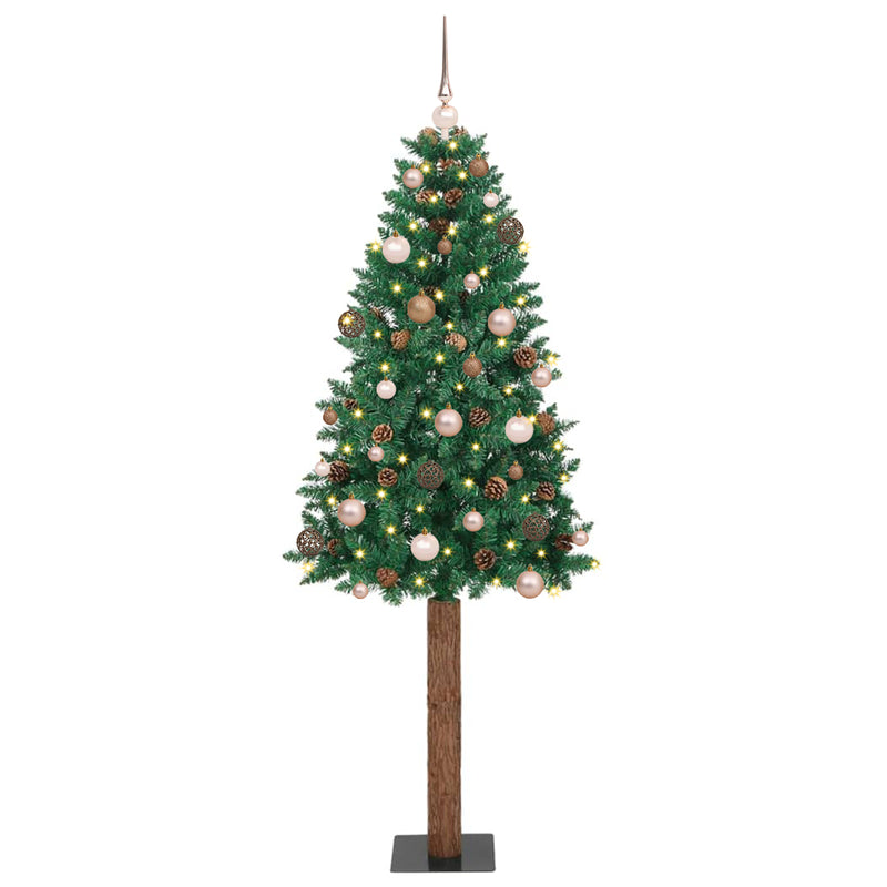 Slim Christmas Tree LED & Ball Set Green 210 cm PVC