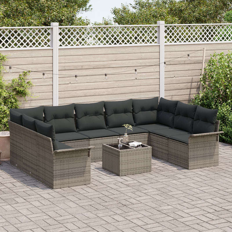 9 Piece Garden Sofa Set with Cushions Black Poly Rattan