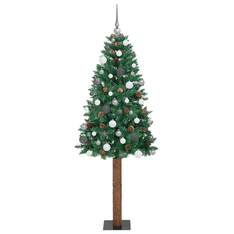 Slim Christmas Tree LEDs & Ball Set Green 180 cm PVC