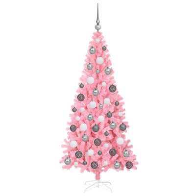 Artificial Christmas Tree LEDs & Ball Set Pink 180 cm PVC