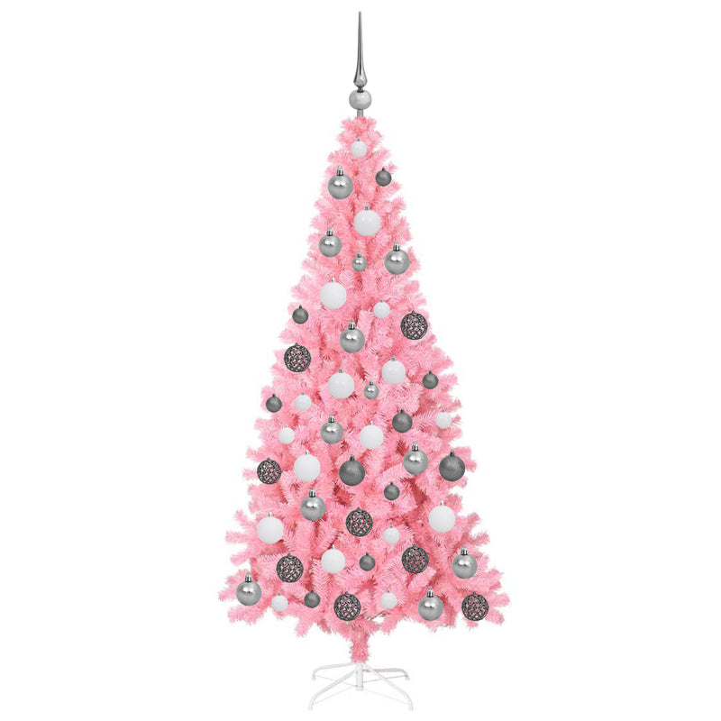 Artificial Christmas Tree LEDs & Ball Set Pink 180 cm PVC
