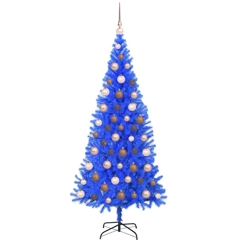 Artificial Christmas Tree LEDs&Ball Set Blue 180 cm PVC
