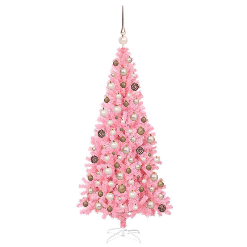 Pink Artificial Christmas Tree with LEDs & Ball Set - 180 cm PVC