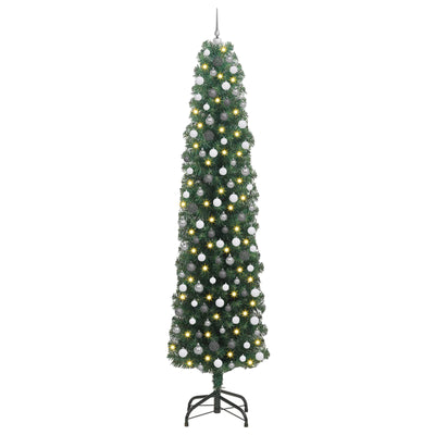 Slim Christmas Tree 300 LEDs & Ball Set Green 240 cm