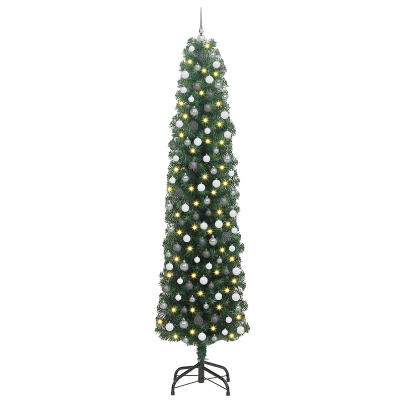 Slim Christmas Tree 300 LEDs & Ball Set Green 240 cm