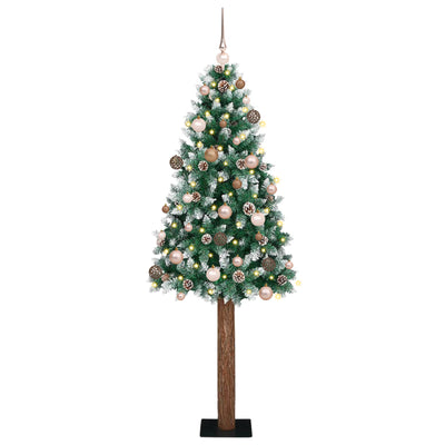 Slim Christmas Tree LEDs & Bauble Set Green 210 cm PVC