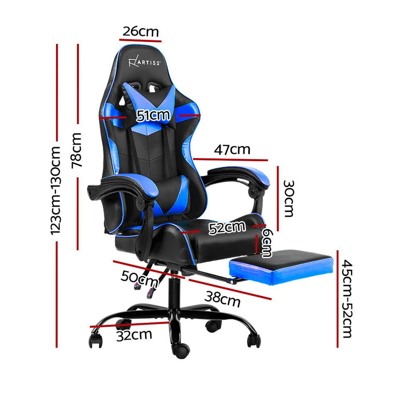 Artiss Gaming Office Chairs Computer Seating Racing Recliner Footrest Black Blue