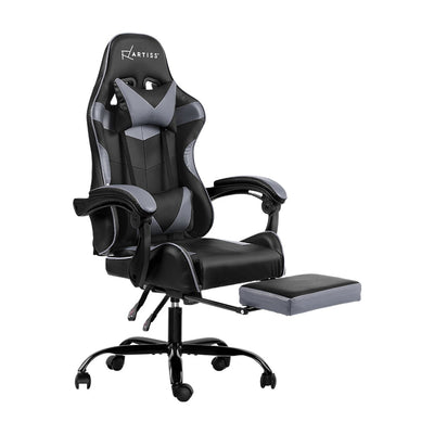 Artiss Office Chair Gaming Chair Computer Chairs Recliner PU Leather Seat Armrest Footrest Black Grey