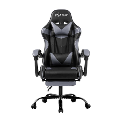 Artiss Office Chair Gaming Chair Computer Chairs Recliner PU Leather Seat Armrest Footrest Black Grey