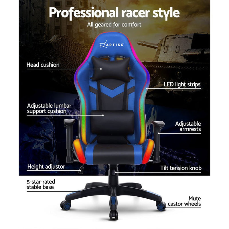 Artiss Gaming Office Chair RGB LED Lights Computer Desk Chair Home Work Chairs